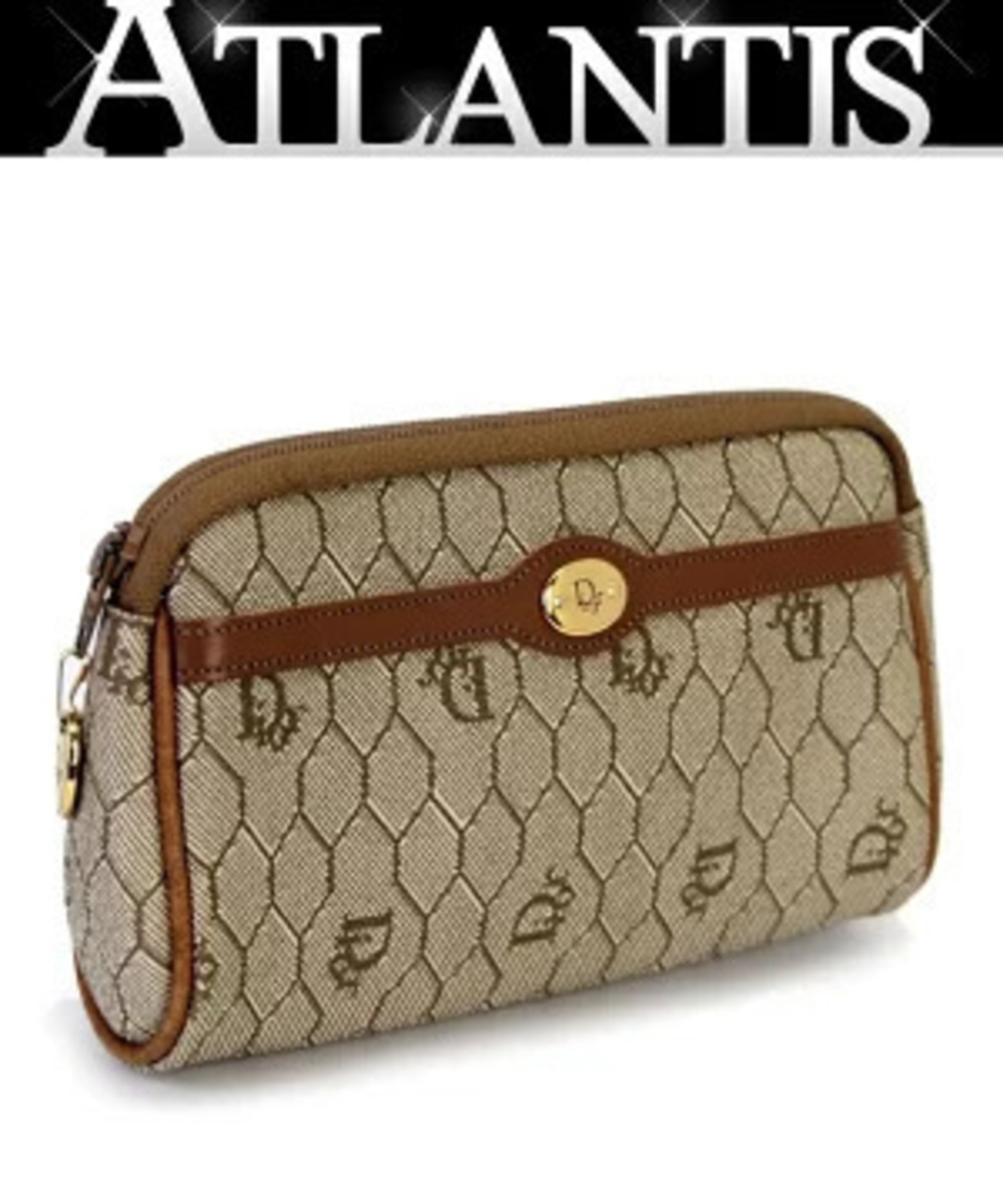 Christian Dior Cosmetic Pouch Clutch Honeycomb Brown